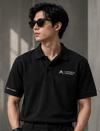 LOWEST & HIGHEST premium collar tee worn by a model